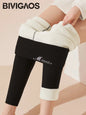 BIVIGAOS Women's Autumn Winter High Waist DE Velvet Leggings Thick Spontaneous Hot Warm Leggings Slim Elastic Leggings