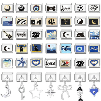 New Design Heart Star Eyes Cat Paws Butterfly Italian Charm Links Stainless Steel Fit 9mm Bracelet Jewelry DIY Making Gifts