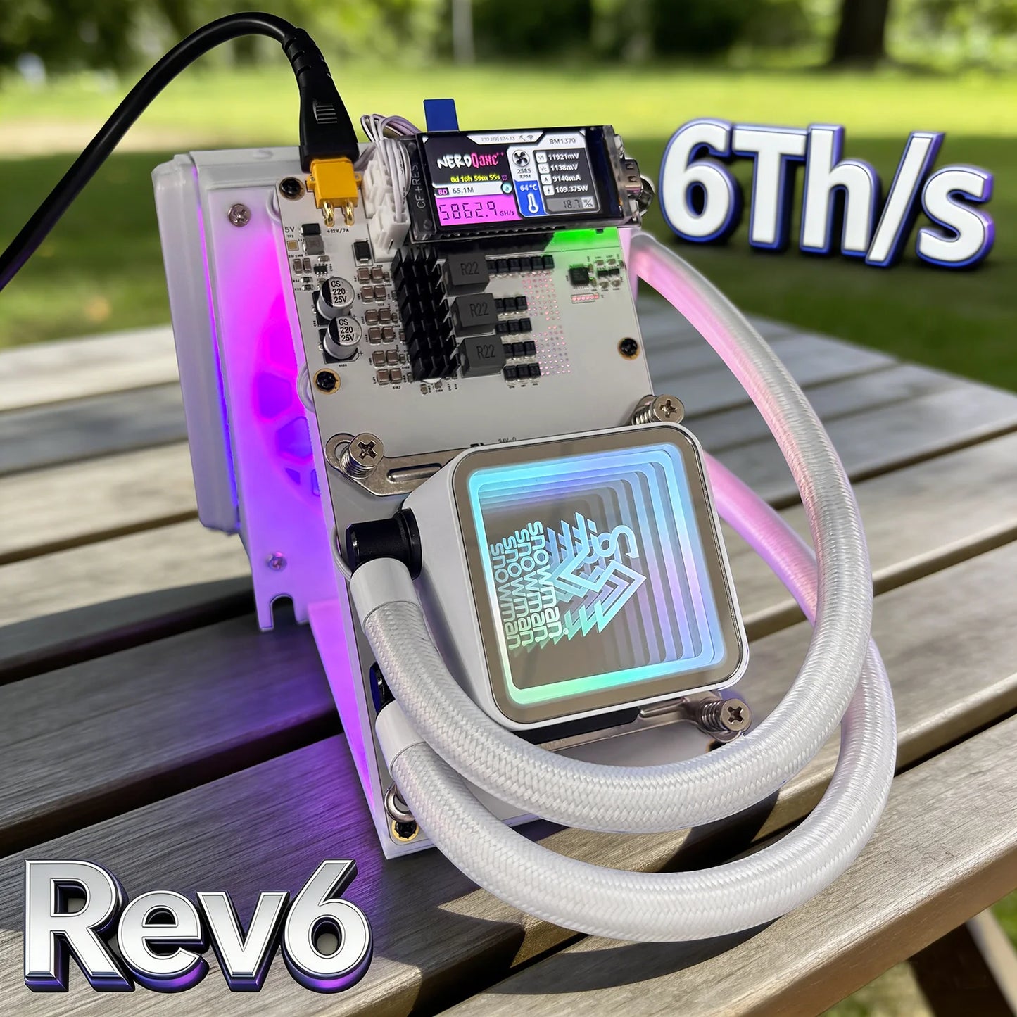 Hot Sale New Real NerdQaxe Rev 6.1 White Hydro 6Th/s±10% 100W±10% Bitcoin Solo Miner Home use with PSU In Stock