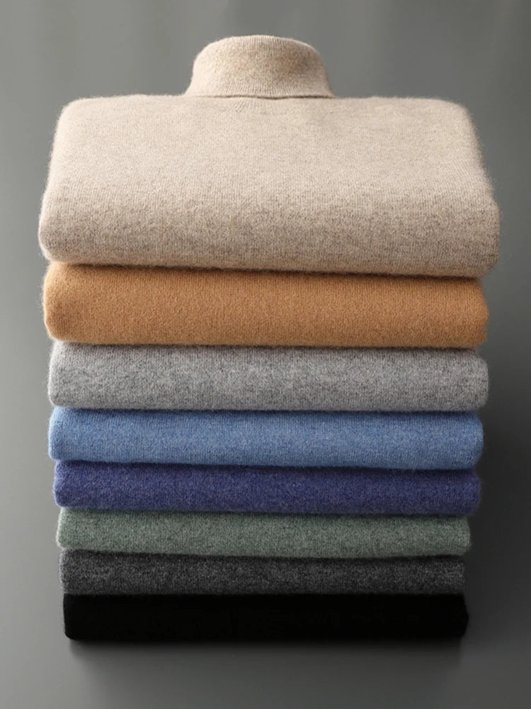Men's Turtleneck 100% Cashmere Sweater Autumn Winter Basic Long Sleeve Pullover Cashmere Knitwear Soft Warm Comfy Clothing
