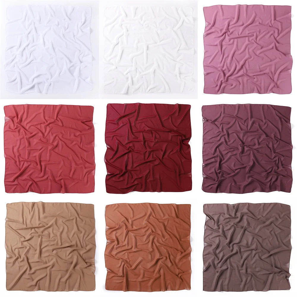 90*90cm Square Chiffon Hijab Scarf Women Solid Color Muslim Soft Head Scarf Islamic Shawls and Wraps Headband Musulman Scarves