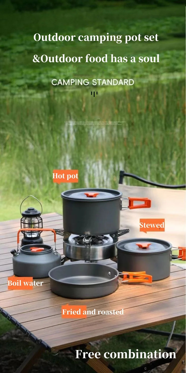 Camping Cookware Cooking Kettle Pot Hiking Picnic Equipment Portable Frying Pan Hanging Pot, Hiking Picnic Tableware