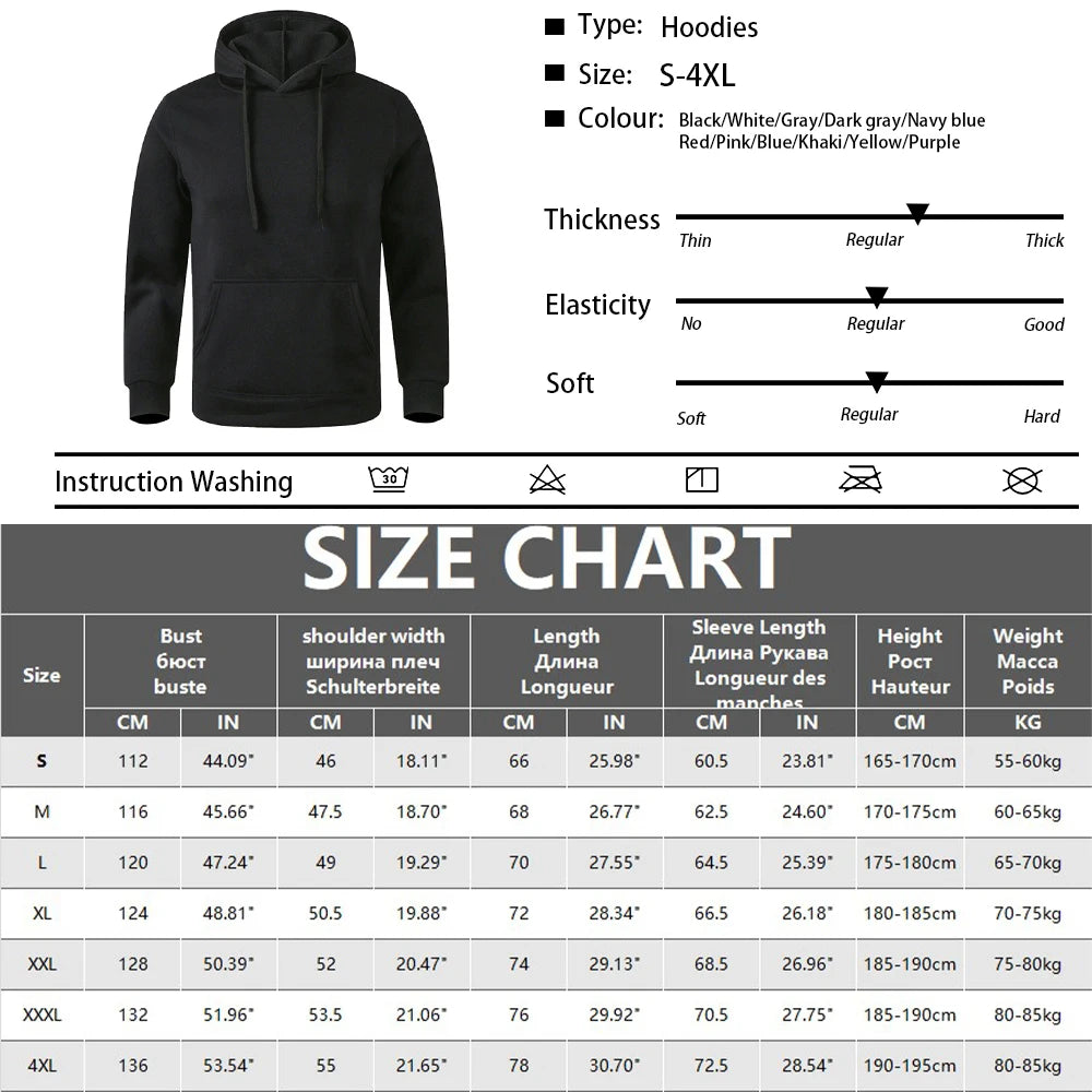 Men's and Women's Warm Sweatshirt Casual Solid Color Streetwear Pullovers Sport Fitness Pocket Hoodies Multi Color