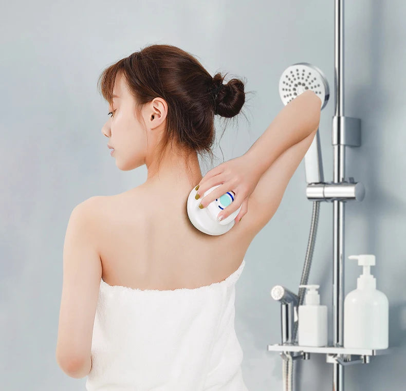 Electric Bath Brush 5-in-1 Long Handle Rechargeable Spin Body Facial Scrubber Back Rubbing Cleaning  Massage Spa Shower Brush