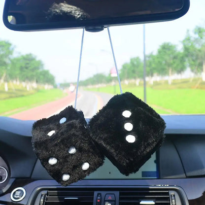 2pcs Big Long Hair Hot Stamping Dot Dice Plush Toy Cube Pendant Car Ornament Sieve Anime Car Decoration Accessories Auto Pendant