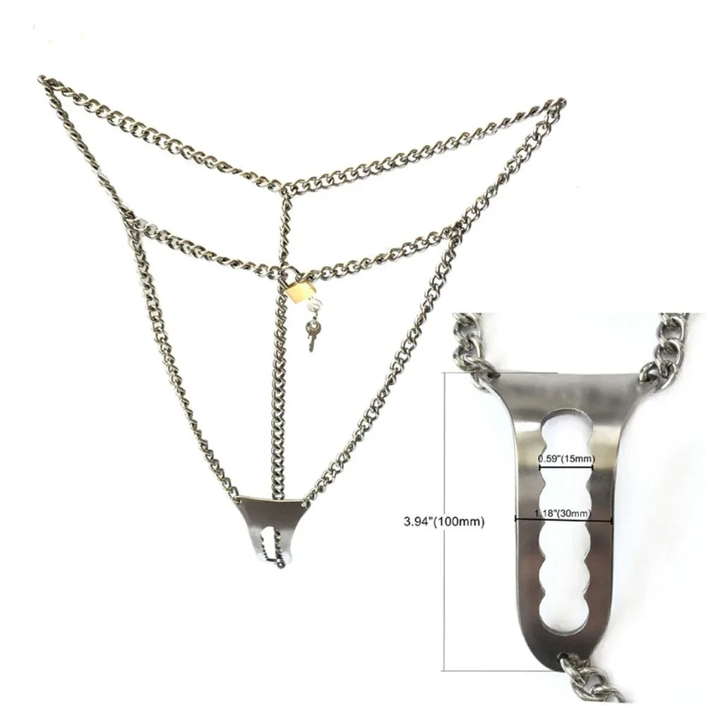 Stainless Steel Invisible Female Chastity Belt Sexy Briefs Leather Bondage Metal Chain Erotic Pants Adult Games BDSM Fetish Wear