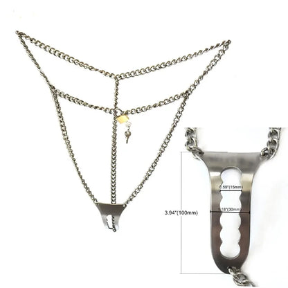 Stainless Steel Invisible Female Chastity Belt Sexy Briefs Leather Bondage Metal Chain Erotic Pants Adult Games BDSM Fetish Wear