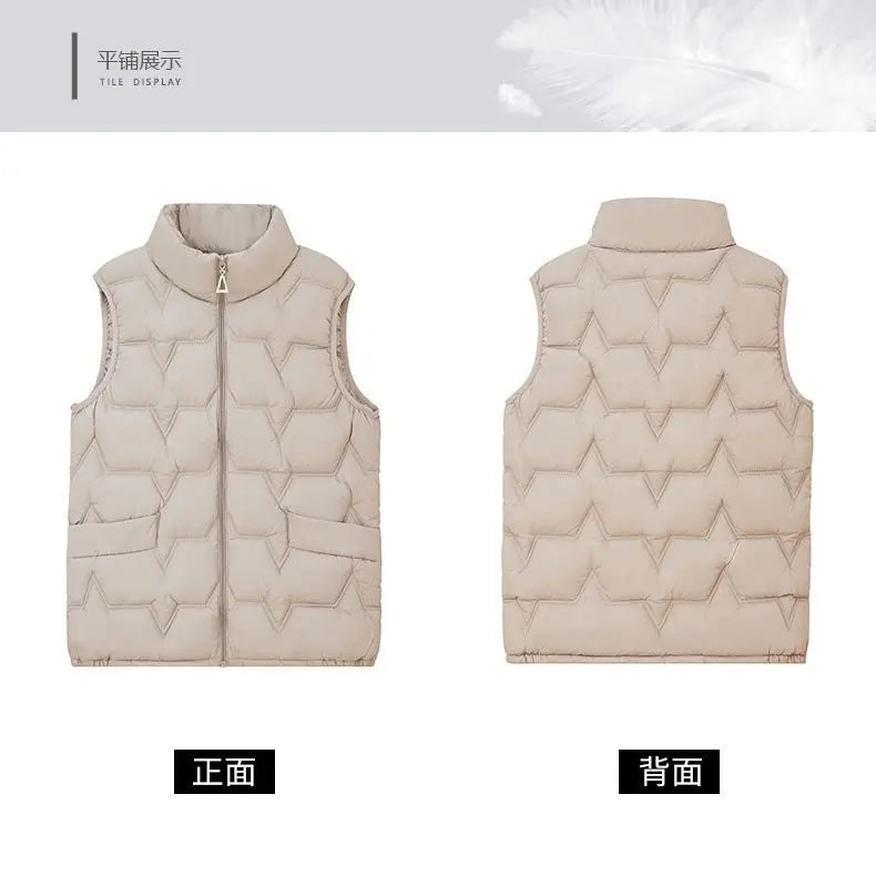 Fashion Women Down Cotton Jackets Vests Solid Stand Collar Zipper Cardigan Thicken Autumn Winter Warm Casual Sleeveless Coats