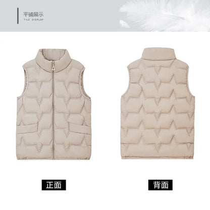 Fashion Women Down Cotton Jackets Vests Solid Stand Collar Zipper Cardigan Thicken Autumn Winter Warm Casual Sleeveless Coats