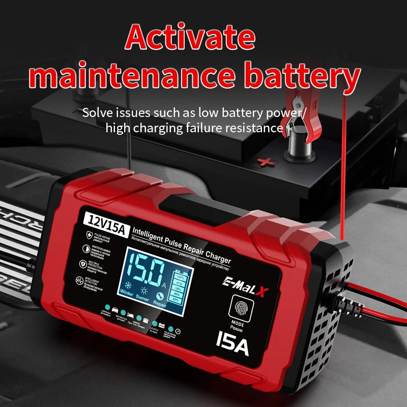 14.6V 15A Lifepo4 Battery Smart Pulse Repair Charger 12V 15A 24V 8A Electric Motorcycles Charger For Lead Acid AGM GEL Battery