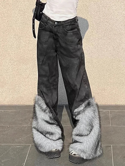 2025 Autumn Winter Women's Denim Pants Dark Academia Flared Jean Bell Bottom Designer Cyber Punk Japanese Y2k 2000s Goblin Core