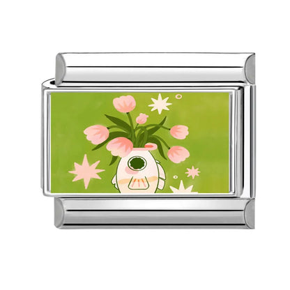 2025 Women's Fashion Colorful Flowers Oil Painting Style Series Italian Charms Fit 9mm Stainless Steel Bracelet DIY Jewelry Gift