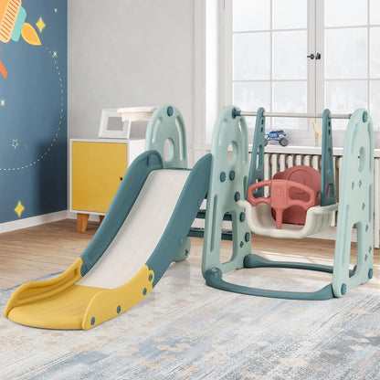 Children's Swing with Slide,Height-Adjustable Seat,4-in-1 Swing&Slide&Basketball Hoop&Ladder,for Children from 18 Months
