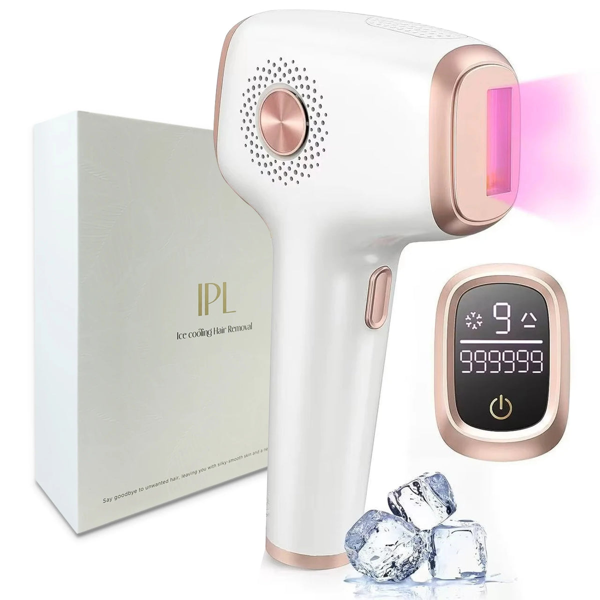 IPL Hair Removal with Ice Cooling Care Function for Women Permanent,999,999 Flashes Painless IPL Hair Remover Device
