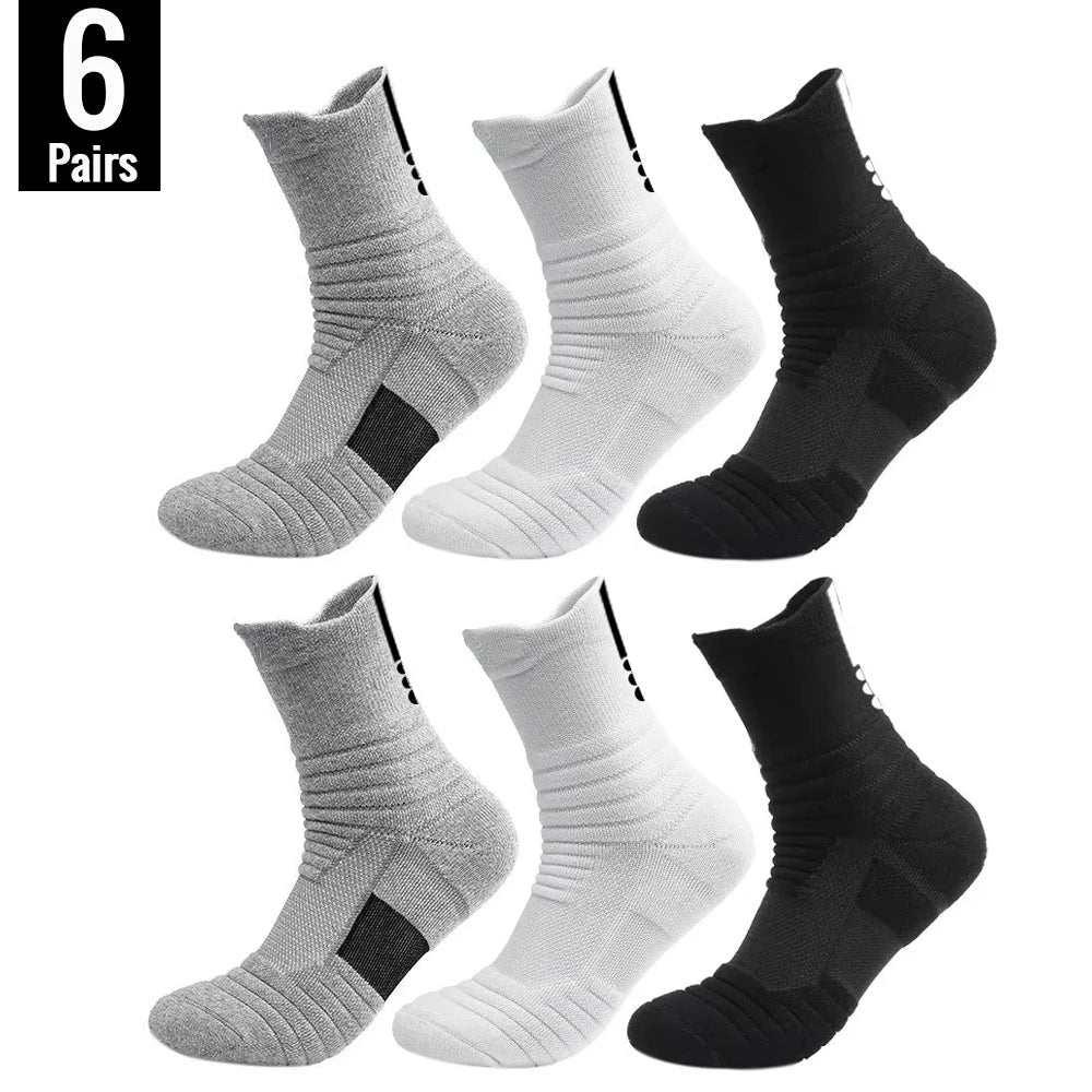 6/3/1 Pairs Men's Compression Socks Breathable Basketball Sports Cycling Socks Moisture Wicking High Elastic Tube Socks