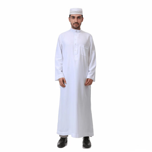 Men's Saudi Arabic Stand Collar Long Sleeve Robe Ramadan Muslim Robe Middle East Islamic Clothing
