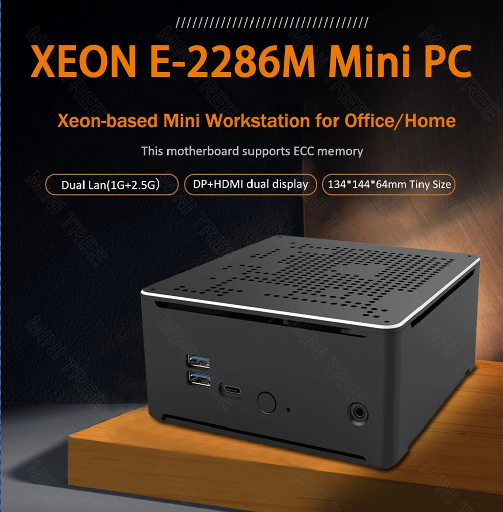 Intel Xeon W-10885M ECC RAM Win11 Mini Gaming PC 2*DDR4 NVME 2Lans Office Gamer Desktop Computer 2186M Web Server Host HD DP