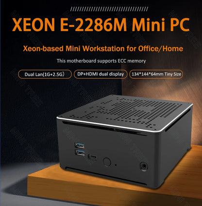 Intel Xeon W-10885M ECC RAM Win11 Mini Gaming PC 2*DDR4 NVME 2Lans Office Gamer Desktop Computer 2186M Web Server Host HD DP