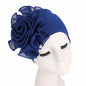 Fashion Women Big Flower Turban Hat Solid Color Elastic Cloth Head Cap Muslim Head Wraps Caps Lady Bandana Hair Accessories