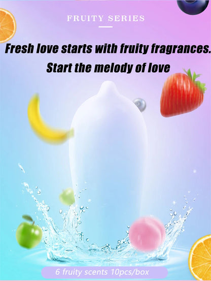 10pcs Fruit Flavor Condoms Sex Toy for Men Strawberry Blueberry Taste Penis Sleeves Ultra Thin Condom Adult Sex Product 18+