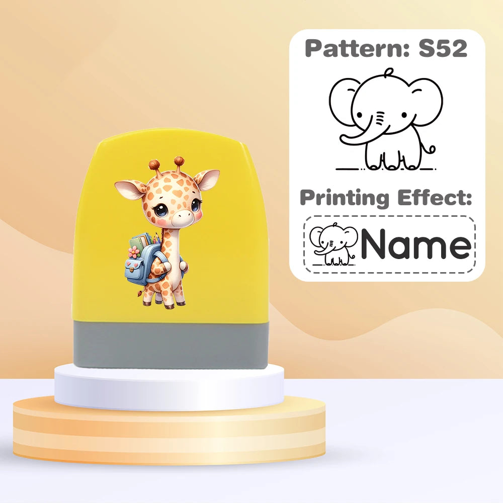 Cartoon Giraffe Customized Name Stamps for Kids,Personalized Waterproof Stamp for Clothing Name Seal for Student&Child