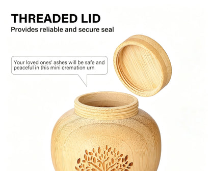 G14 Bamboo Cremation Urn Tree Life Threaded Pet Ashes Keepsake Urn  Ash Container for Dog Cat Human Loved One Funeral Souvenir