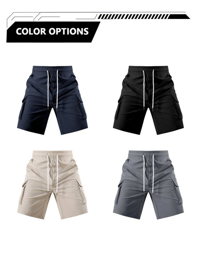 Men's Summer Cargo Shorts Multi-Pocket Drawstring Pants Casual Loose Fit Knee-Length Shorts for Outdoor & Streetwear