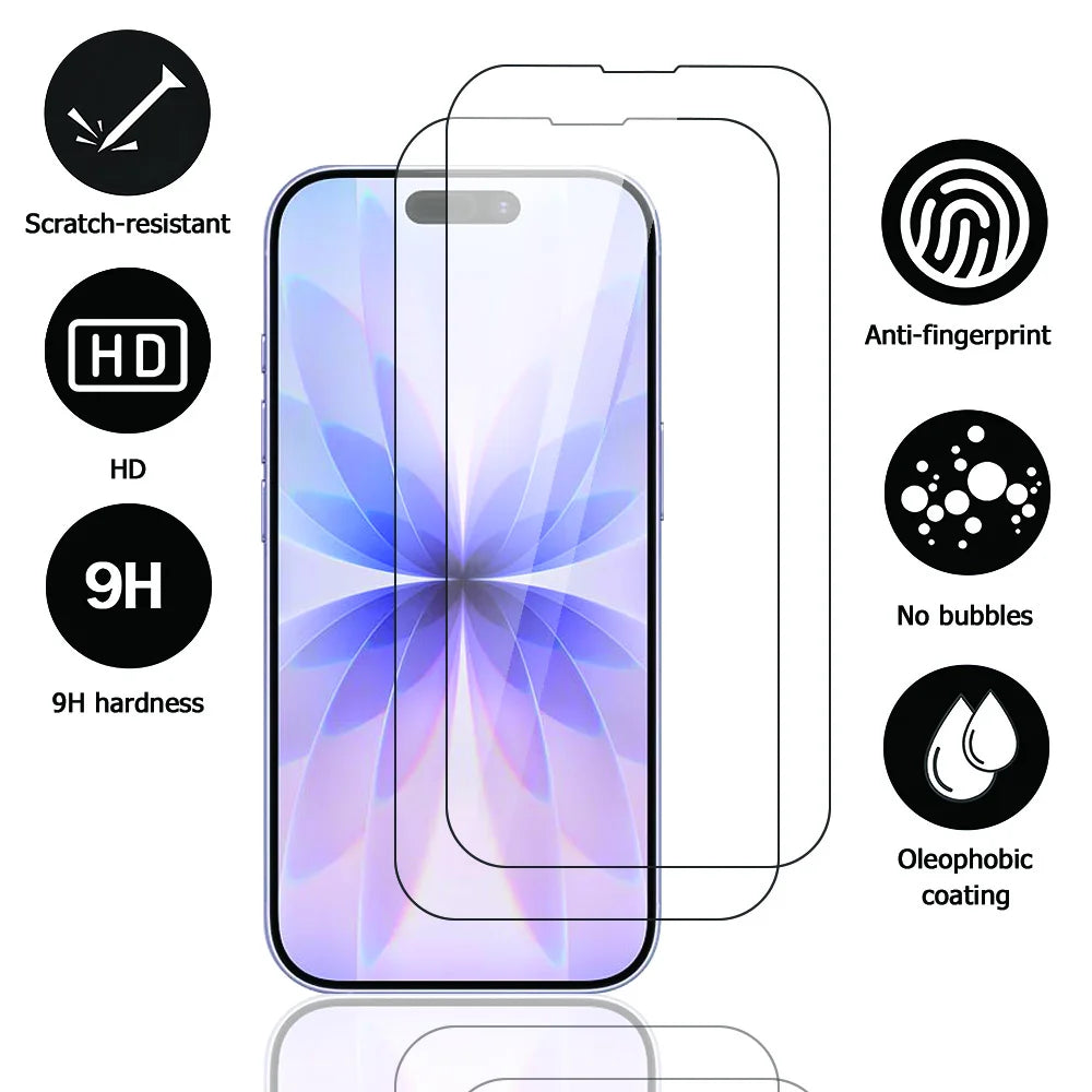 HD Tempered Glass for iPhone 17 Pro Max 18 16 16e 15 14 13 12 Mini 11 Air Screen Protectors for iPhone XR XS 7 8 Plus Glass Film