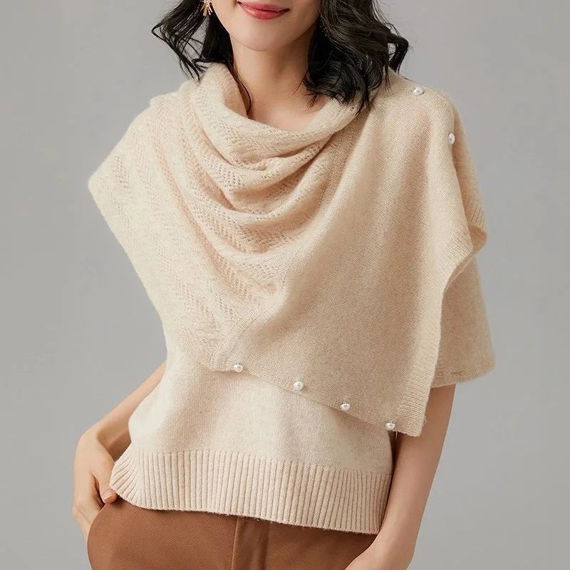 2022 Spring Autumn New Women's Knitted Shawl Cloak Multifunctional Warm Scarf Versatile Scarf Ponchos Capes Cardigan Khaki