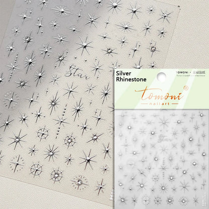 Gold Silver Starlight Laser Pink Colorful Glitter Star Bronzing Rhinestones Relief Nail Art Decorations Stickers Manicure Decals