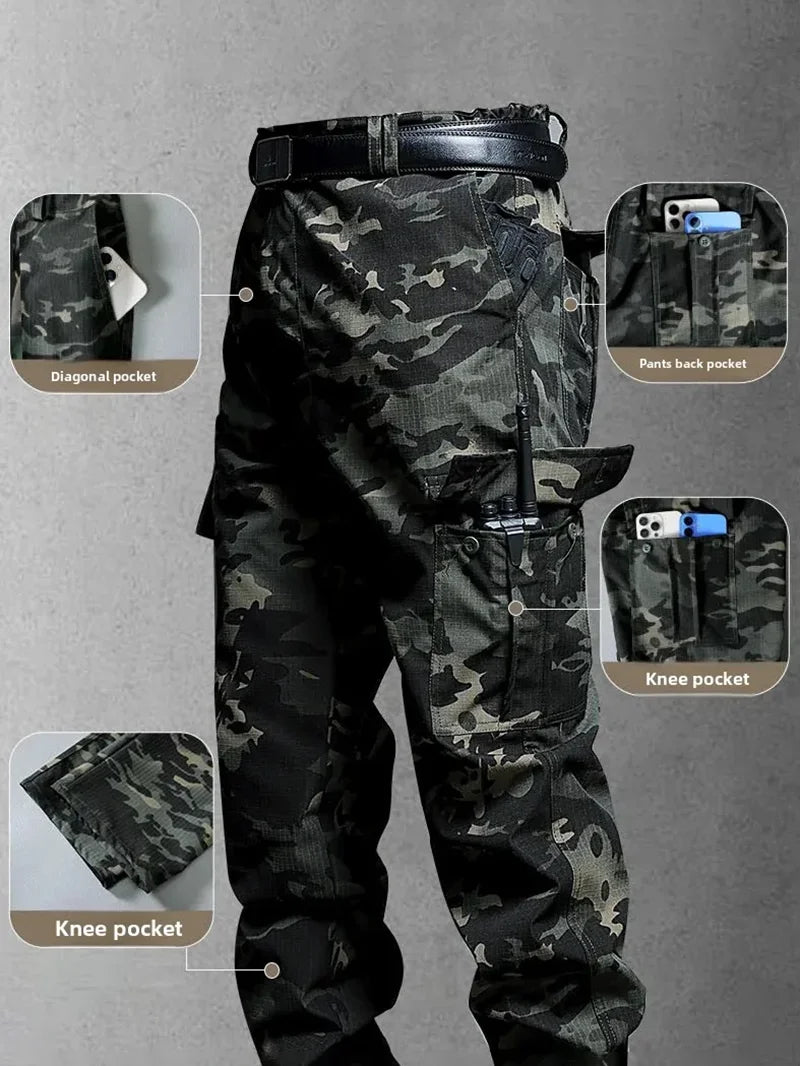Wear-Resistant Cargo Pants Men Casual Work Stretch Trousers Breathable Multi-Pocket Outdoor Waterproof Training Hiking Pant Male