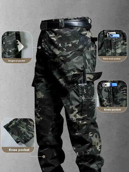 Wear-Resistant Cargo Pants Men Casual Work Stretch Trousers Breathable Multi-Pocket Outdoor Waterproof Training Hiking Pant Male