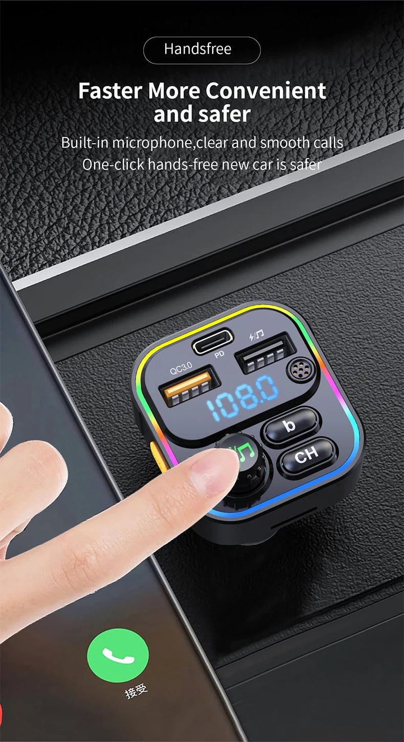 FM Transmitter Bluetooth 5.3 Handsfree Car AUX Radio Modulator MP3 Player with PD20W QC3.0 Fast Charge Adapter Car Accessories