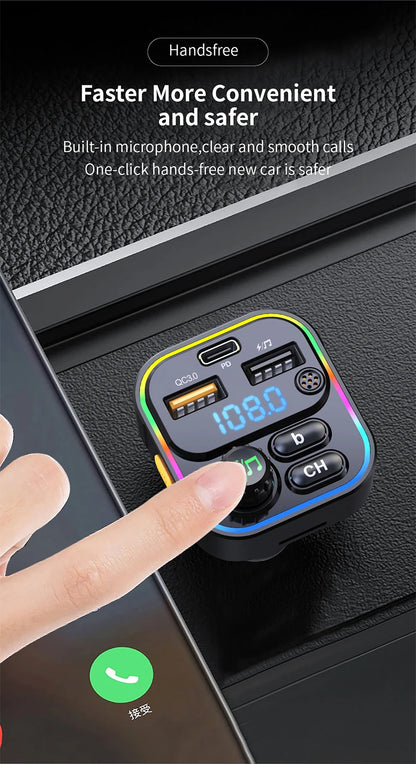 FM Transmitter Bluetooth 5.3 Handsfree Car AUX Radio Modulator MP3 Player with PD20W QC3.0 Fast Charge Adapter Car Accessories