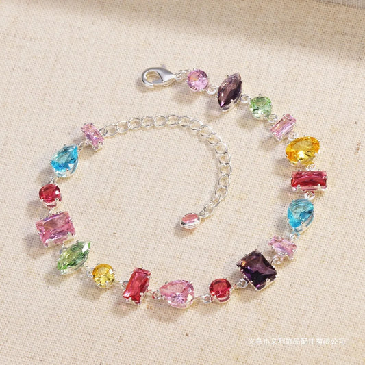 Trendy Sweet Zircon Irregular Square Oval Colored Bead Bracelet For Women Korean Fashion Rhinestone Geometric Bracelet Girl Gift