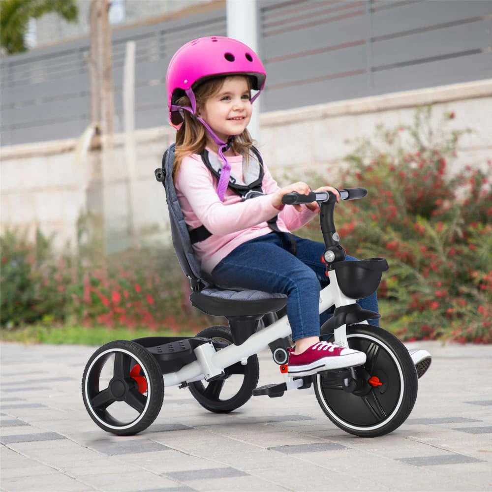 Foldable Children's Tricycle – Adjustable Parent Handle, Wheel Brakes, Removable Hood, Backrest & Safety Seat