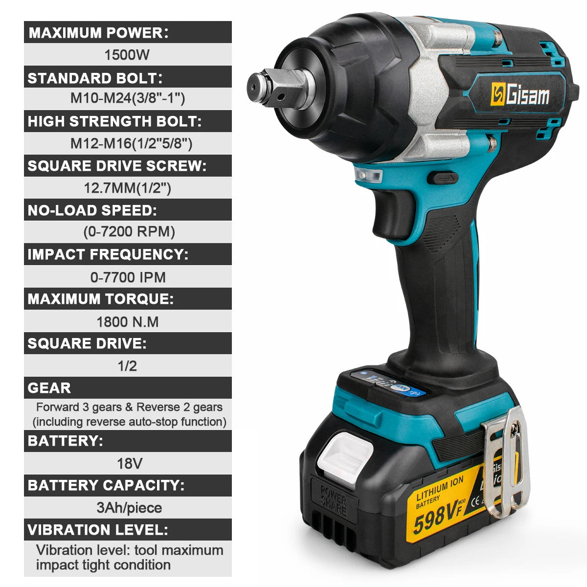 1800N.M Torque Brushless Electric Impact Wrench 1/2 inch Lithium-Ion Battery Cordless Wrench Tools For Makita 18V Battery Pin
