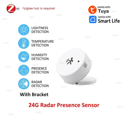 Zigbee 24G Mmwave Radar Presence Sensor Human Detector Motion/Static Detection For Tuya Z2M Smart Home Security Automation Alarm