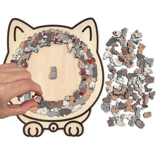 Colorful Wooden Cat Puzzle, Unique Animal Shape Jigsaw Puzzle For Home Decor, Fun Educational Toys For Kids & Adults
