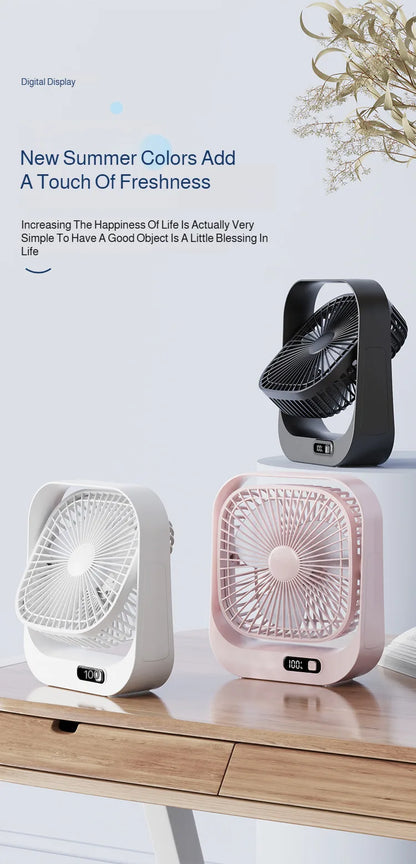 Mini Desktop Fan High Wind Power Rechargeable Plugin Circulation Intelligent Speed Control 360° Rotation Home Office Cooling