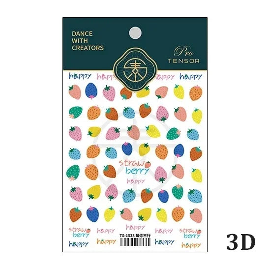 Fresh Sweet Fruits Strawberry Cherry Bowknot Love Heart Lemon 5D Nail Art Stickers Self Adhesive Decorations Nail Manicure Decal
