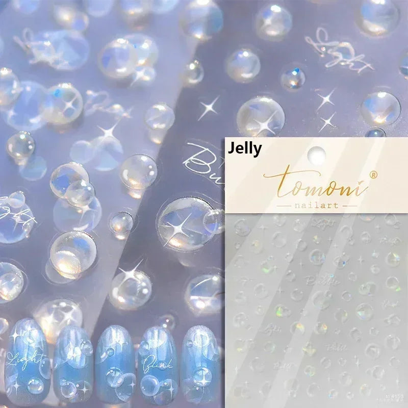Colorful Bagful Jellyfish Bubbles Swimming Rings Rainbow Stars Ocean Starfish Self Adhesive 5D Nail Art Sticker Manicure Decal