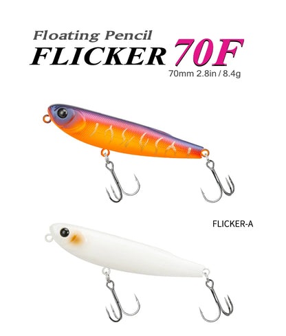 TSURINOYA FLICKER 70F Surface Fishing Lure Z Dog Floating Pencil 70mm 8.4g Chatter Artificial Hard Baits Trout Bass Pike Plug