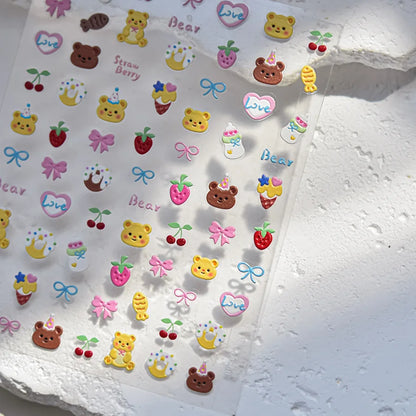 Colorful 5D Happy Birthday Nail Art Sticker Cake Candle Numbers Musical Note Cute Bear Stars Cherry Self Adhesive Manicure Decal