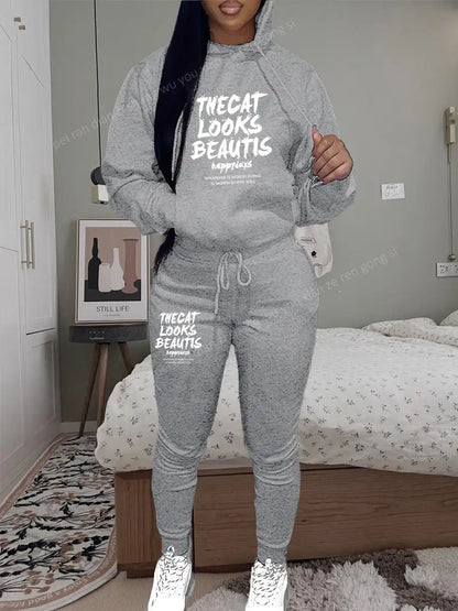 Womens TrackSuit Aesthetic Sweatshirts Sweatpants Two-piece Suit 2025 New Fleece Letter Printing Streetwear Women Hoodie Sets