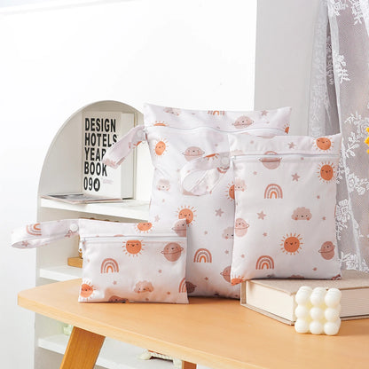 Elinfant 3PCS Portable Wet Dry Bag For Swimsuits,Waterproof Diaper Bags For Cloth Diapers,Washable Reusable Storage Bag