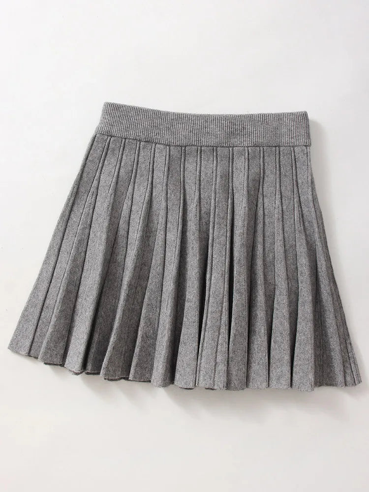 Autumn Knit White Mini Pleated Skirts For Women A Line Skirt Gray High Waist Women Knitted Pleated Short Skirts Korean Fashion