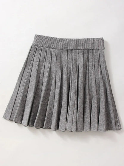 Autumn Knit White Mini Pleated Skirts For Women A Line Skirt Gray High Waist Women Knitted Pleated Short Skirts Korean Fashion