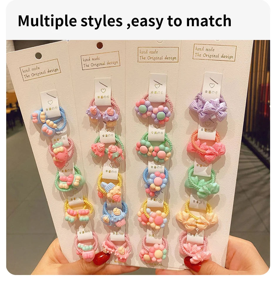40Pcs/Set Colorful Flower Animal Girls Hairbands Sweet Fruit Elastic Hair Ropes Scrunchies Kids Hair Ties