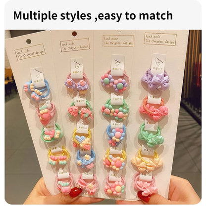 40Pcs/Set Colorful Flower Animal Girls Hairbands Sweet Fruit Elastic Hair Ropes Scrunchies Kids Hair Ties